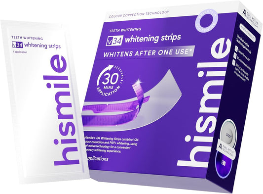 V34 Whitening Strips, Teeth Whitening Strips, Purple Tooth Whitening, Purple V34 Whitening Strips, Tooth Stain Treatment, Combining Whitening and Colour Correction