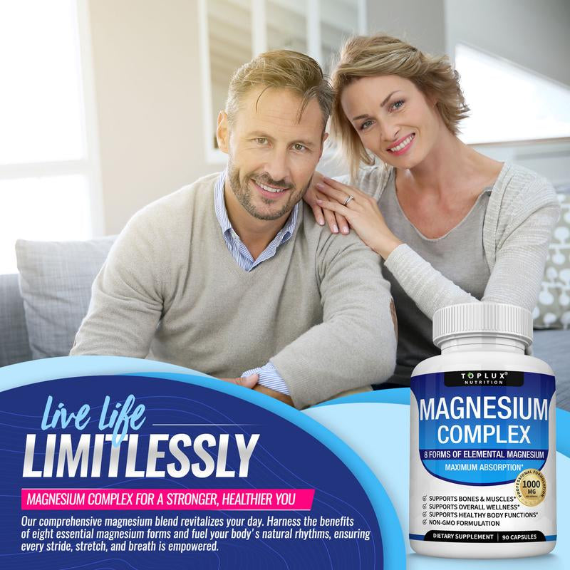 Unlock Your Health with Toplux Magnesium Complex - 8 Essential Magnesium Forms in One Powerful 1000mg Capsule