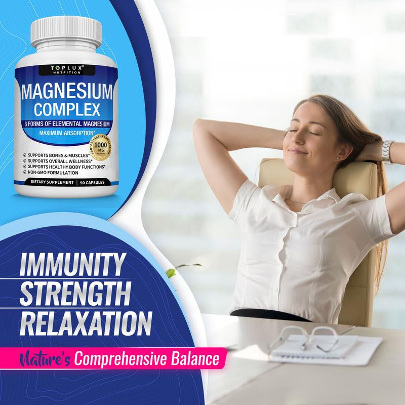 Unlock Your Health with Toplux Magnesium Complex - 8 Essential Magnesium Forms in One Powerful 1000mg Capsule