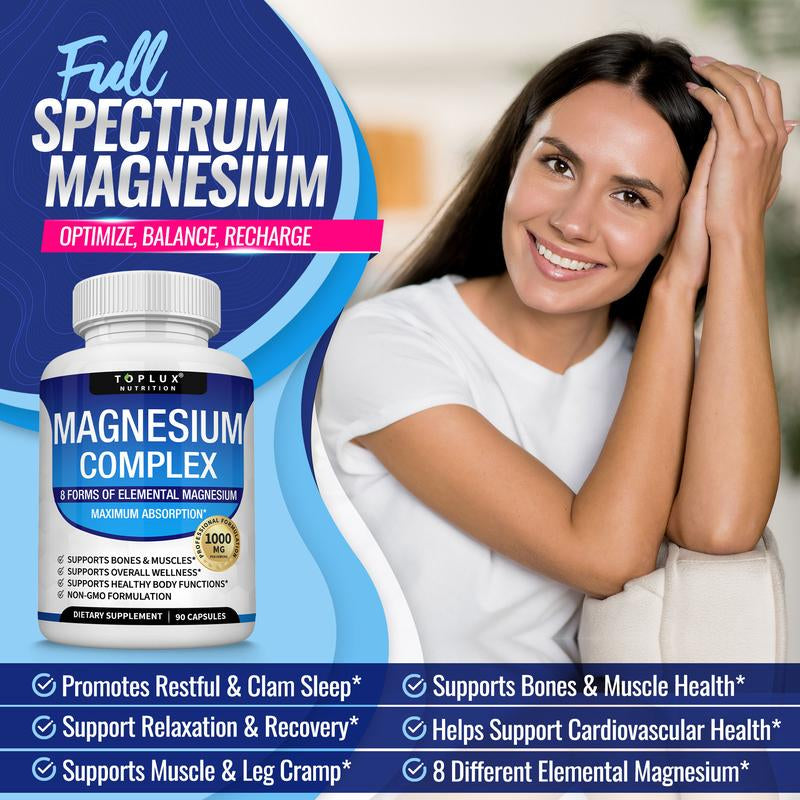 Unlock Your Health with Toplux Magnesium Complex - 8 Essential Magnesium Forms in One Powerful 1000mg Capsule