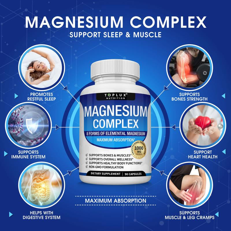 Unlock Your Health with Toplux Magnesium Complex - 8 Essential Magnesium Forms in One Powerful 1000mg Capsule